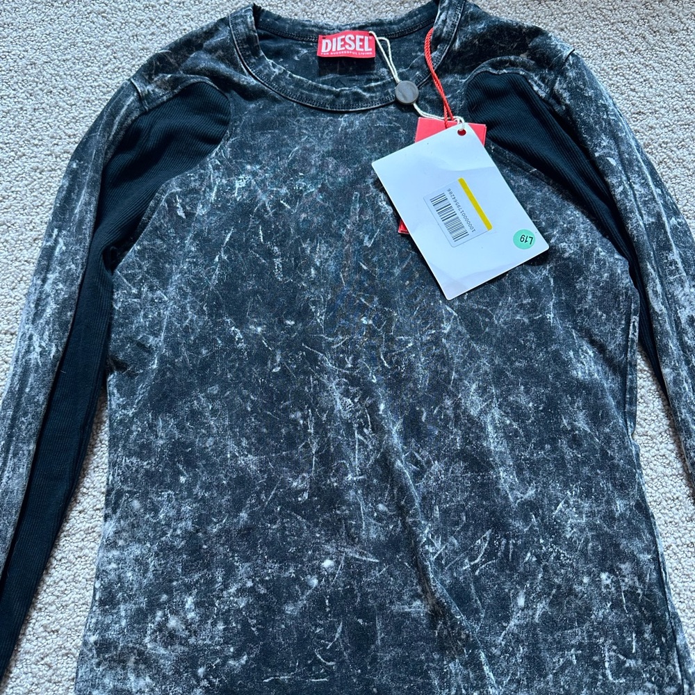 Diesel Black and White Marble-Effect Long Sleeve Top